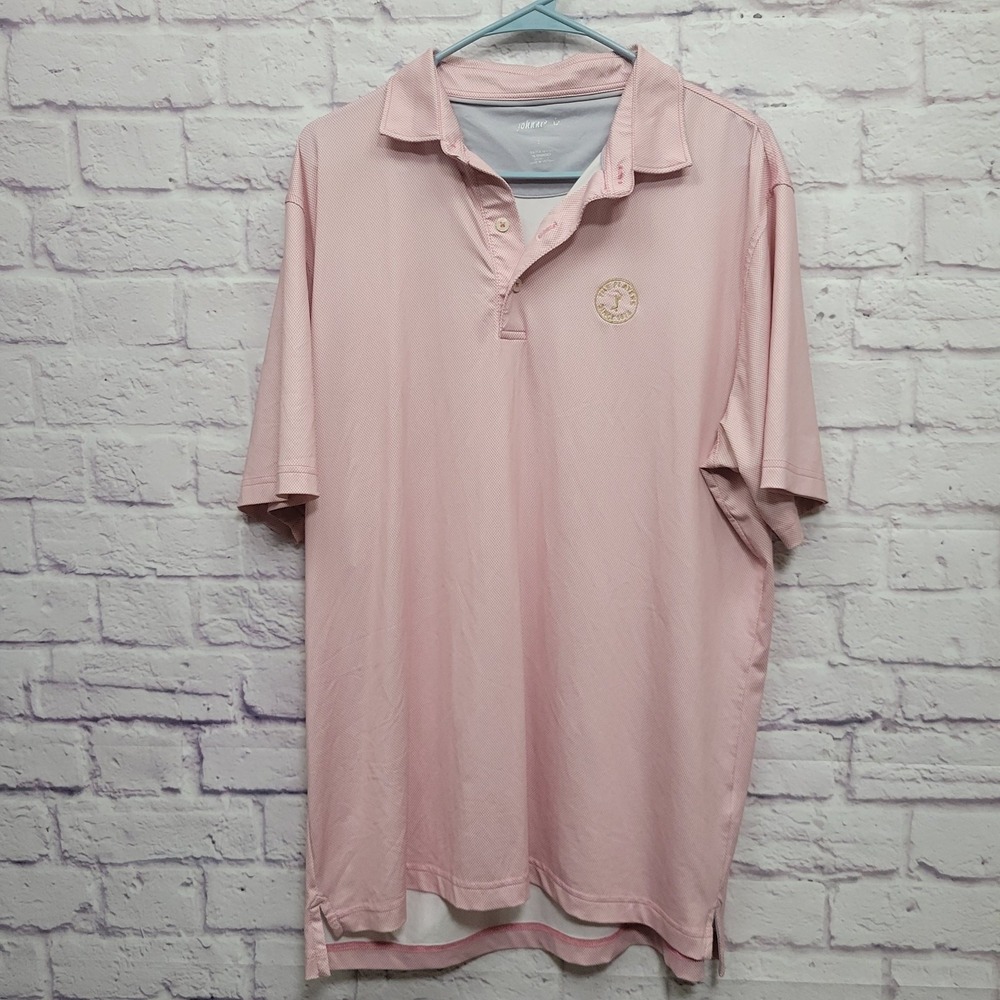 Johnnie-O Pink Polka Dot Polo Shirt Size XL Players Logo Performance Golf Resort